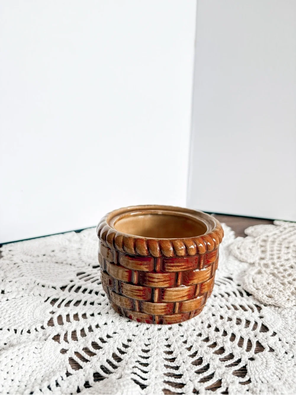Vintage Glossy Faux Basket Bowl